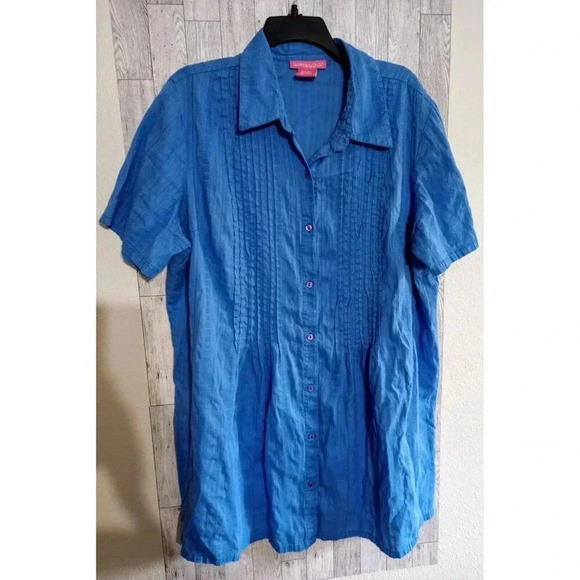 Woman within purple striped short sleeve pintuck plus button down‎ top 1X - Picture 1 of 5